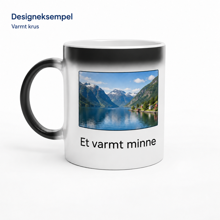 Designeksempel: Magisk fotokrus i varm tilstand med fjordmotiv