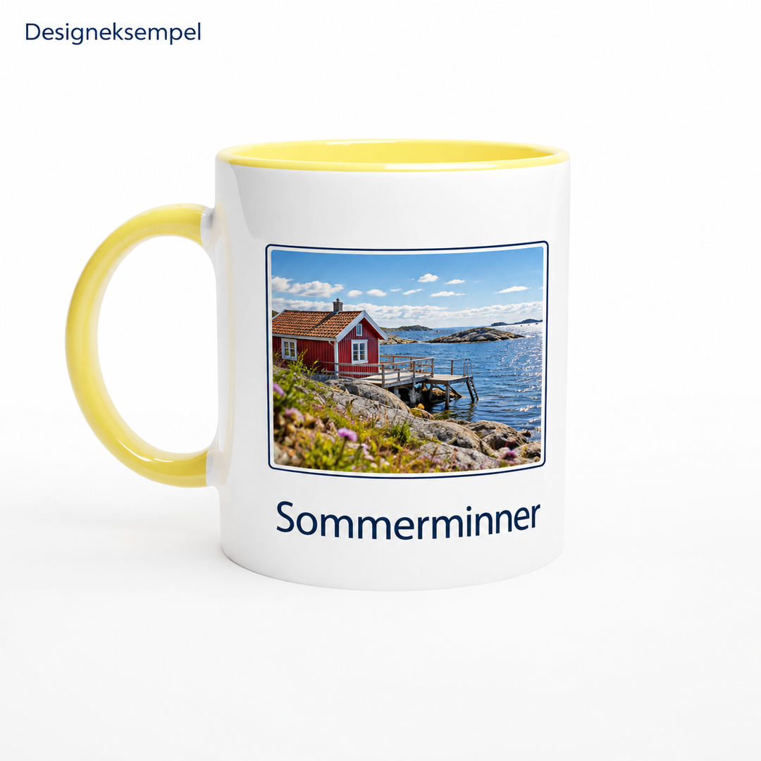 Designeksempel: Fotokrus med gul innside og sommerbilde