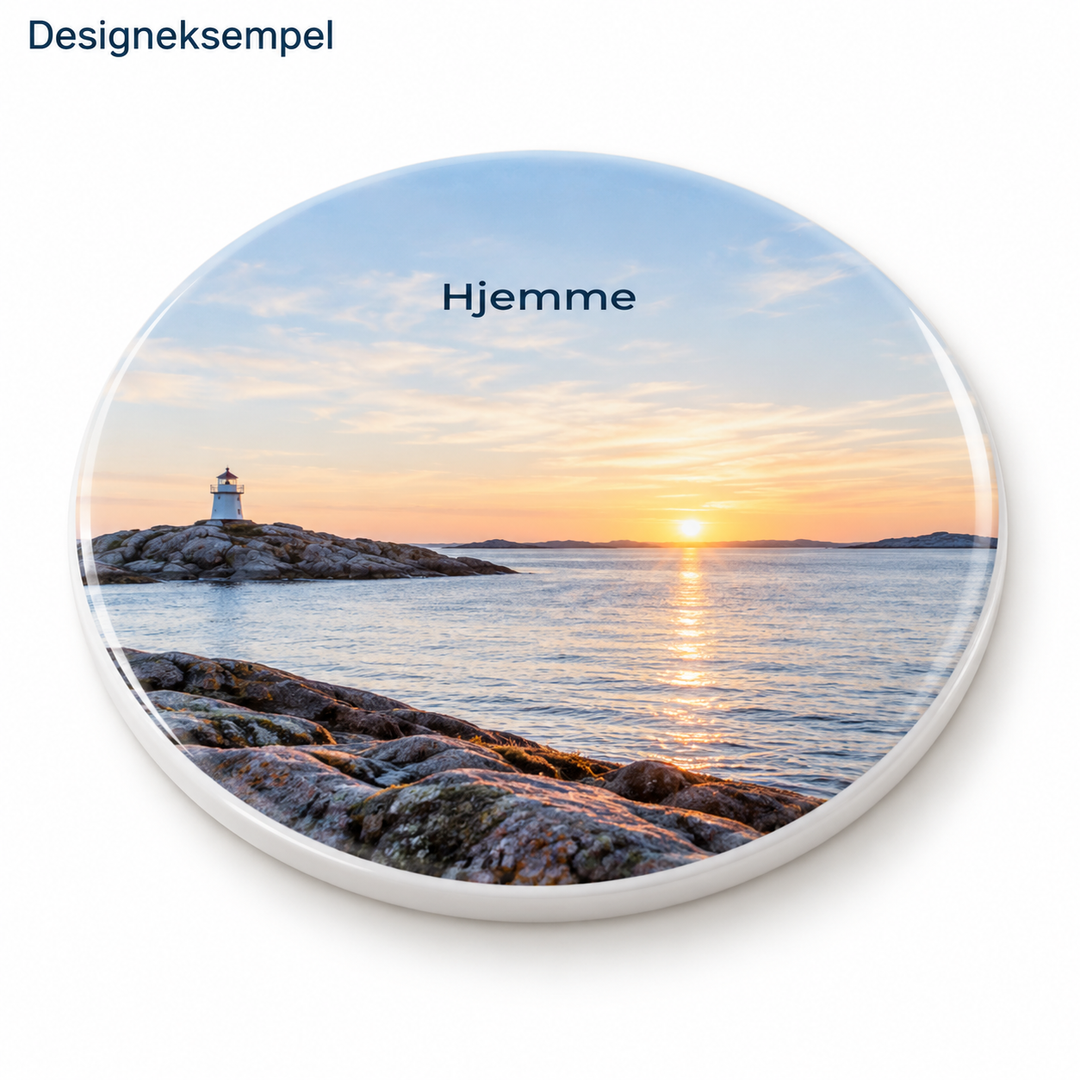 Designeksempel: Rundt keramisk glassunderlag med personlig motiv