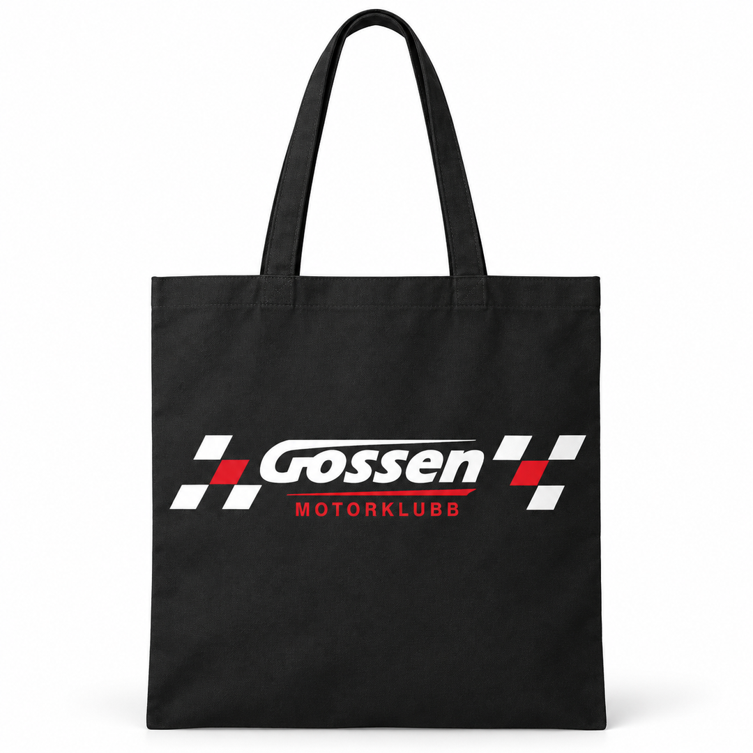 Sort Ibiza-handlenett med stor Gossen Motorklubb-logo i hvitt og rødt