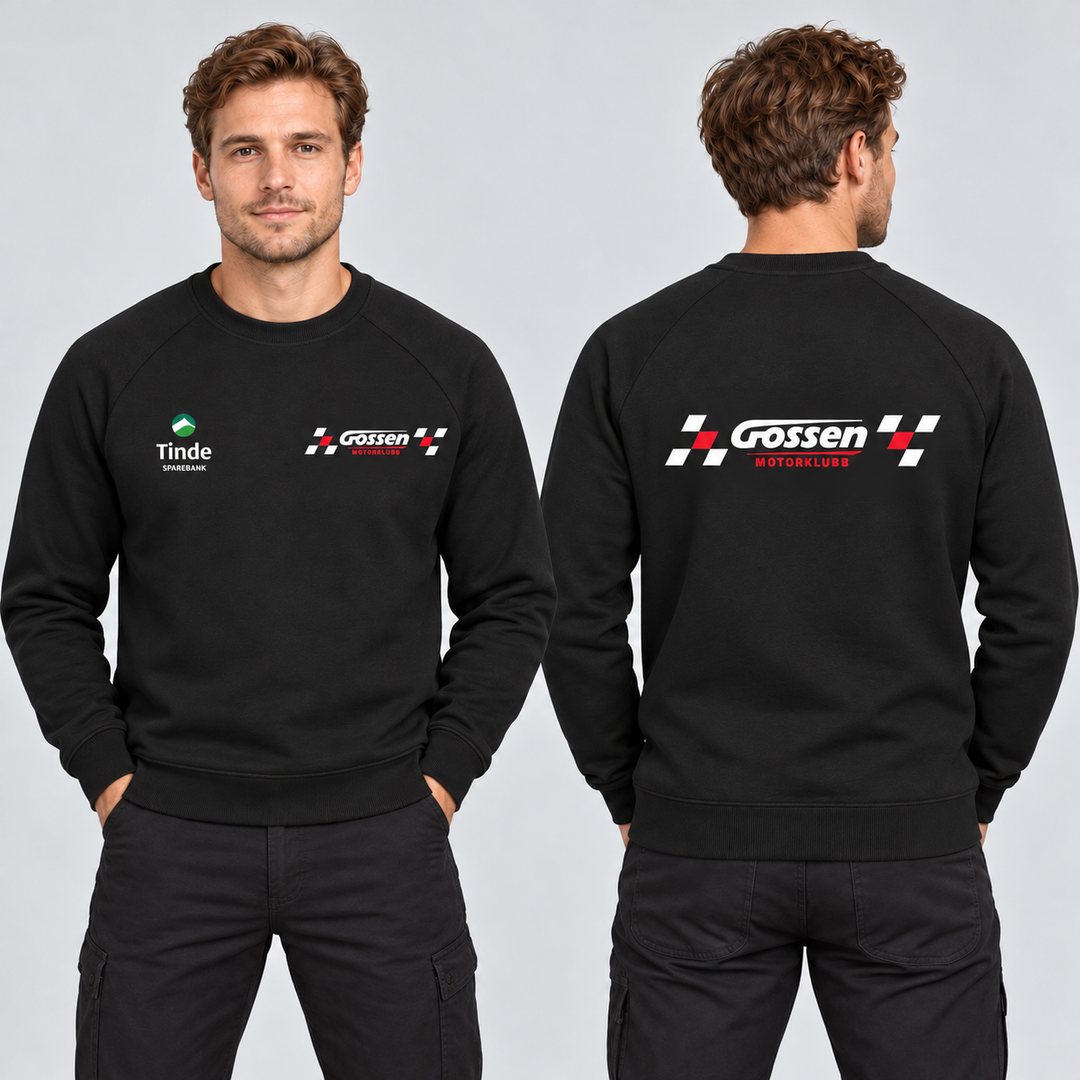 Genser Miami Roundneck Unisex Gossen Motorklubb – KI-generert modellillustrasjon, forfra og bakfra