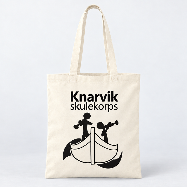 SOL’S Ibiza 04101 i natur med 22 cm bred Knarvik-logo – illustrasjonsbilde – sort korpslogo